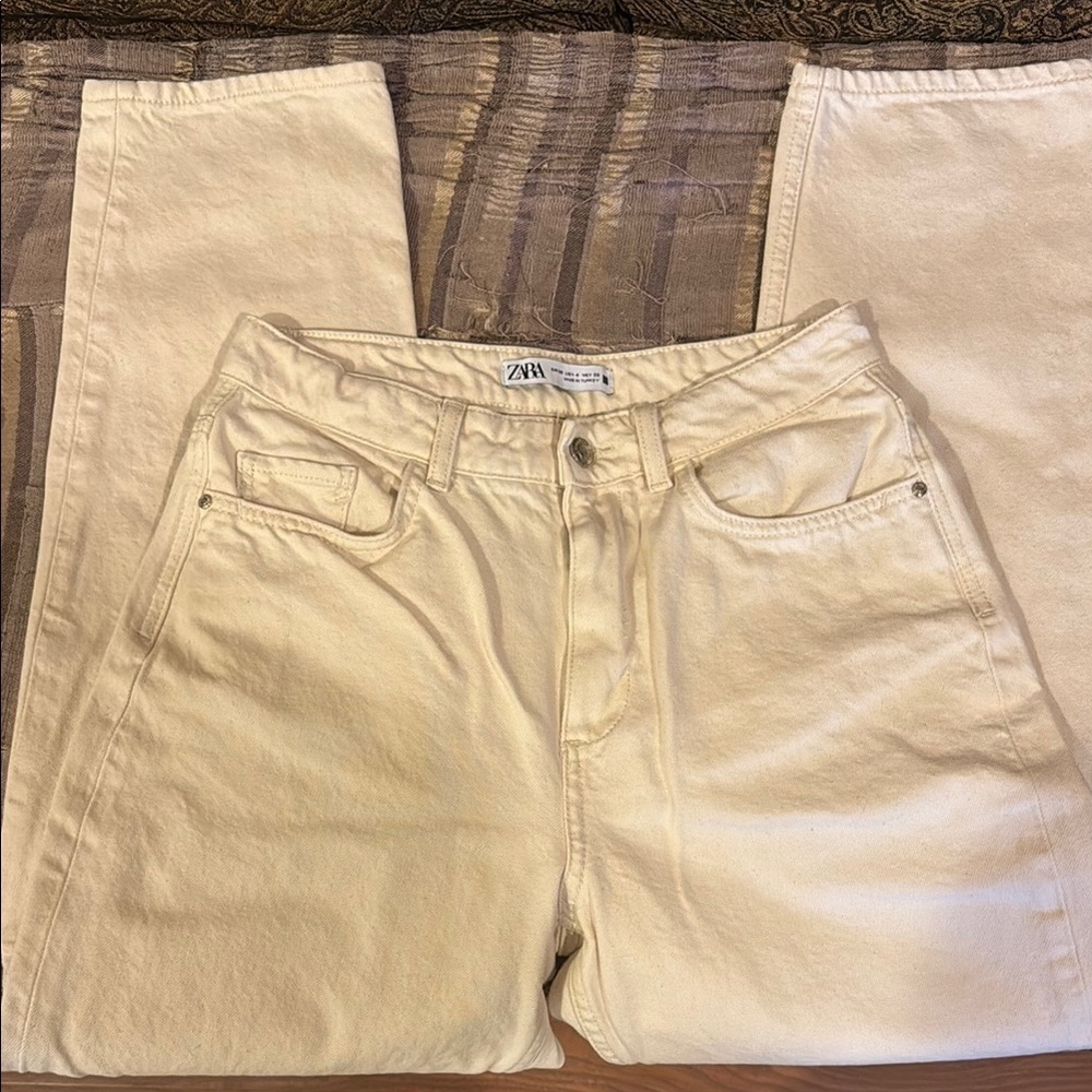 Zara Cream Straight Leg Jeans